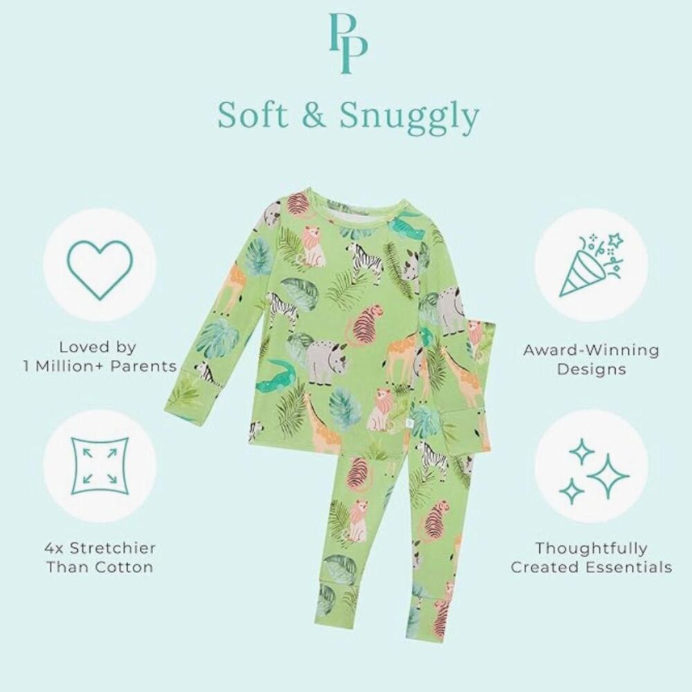 Posh Peanut Bamboo Two Piece Pajama Set in Safari Animals - Size 2T Unisex Kids